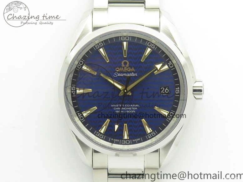 0418 Aqua Terra 150M SS VSF 1:1 Best Edition Blue Wave Textured Dial YG Hand on SS Bracelet A8500 Super Clone Sporty 8026